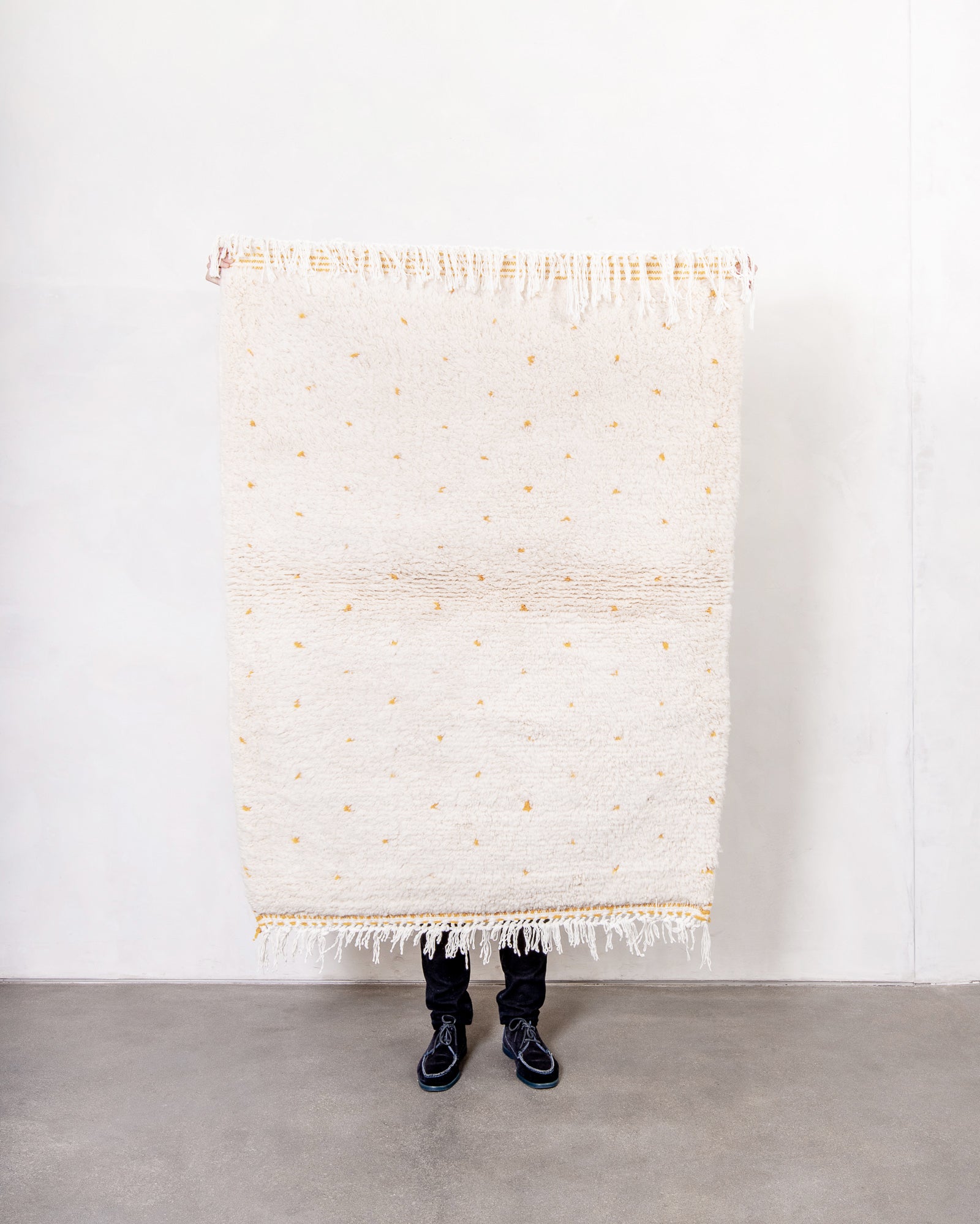 Modern, designer, handcrafted Berber rug from Morocco. Beniourain carpet with beautiful colours and patterns and fluffy wool texture.
